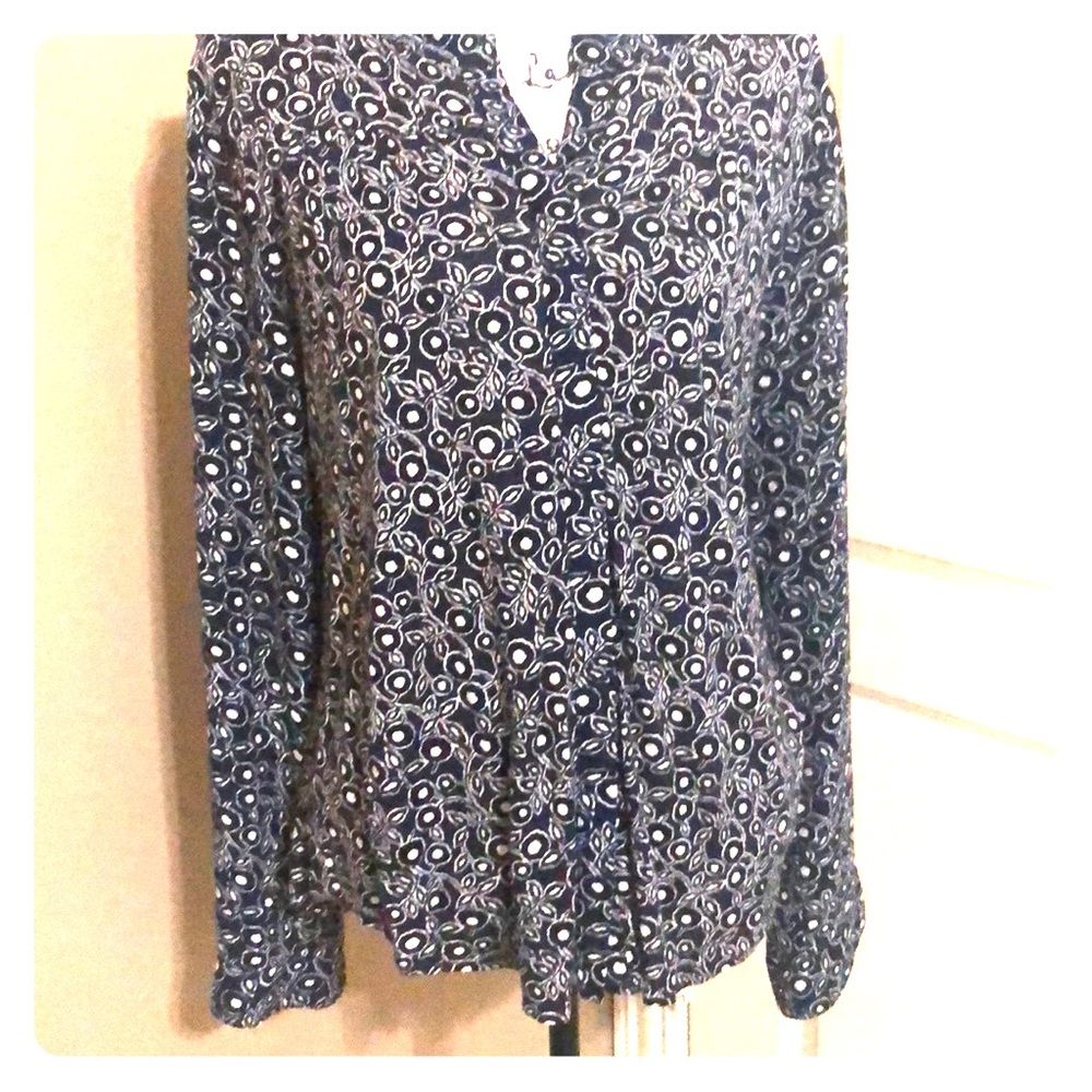 Loft long sleeve button front mixed media top